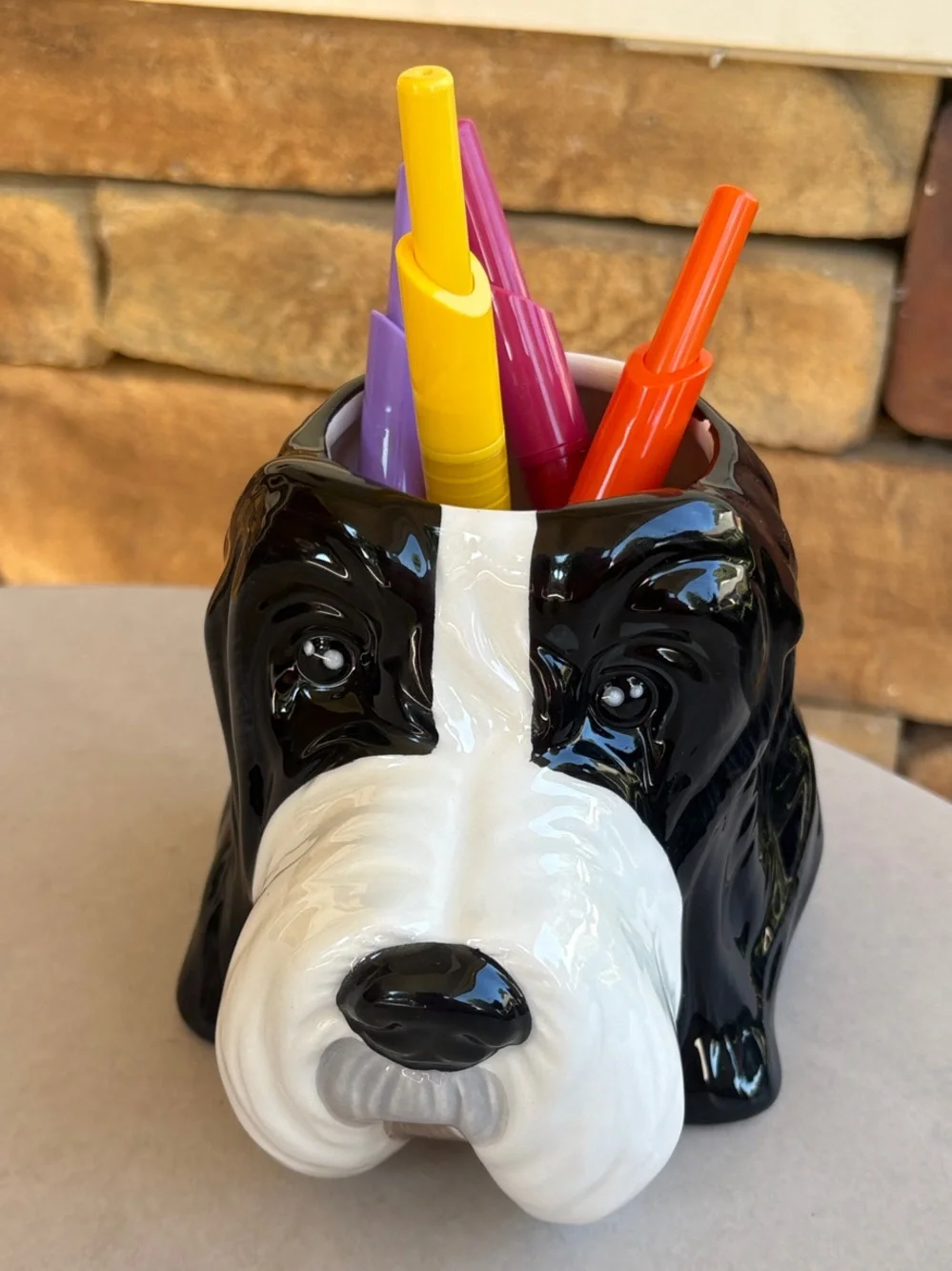 Ceramic Black & White Dog Head Planter - Pets Dog